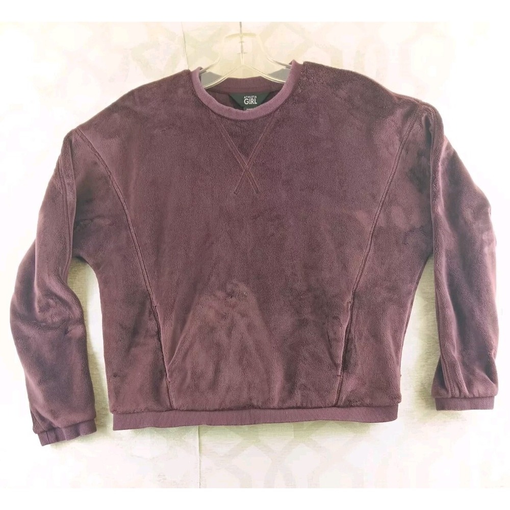 Athleta Girl Cozy Karma Sweatshirt Girls L 12 Purple Good Plush Fleece Pullover